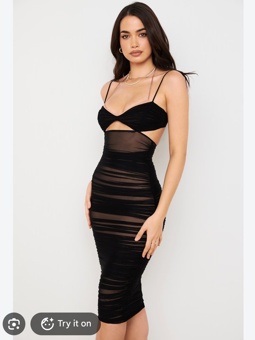 House of CB Tibi Black Cutout Ruched Midi Dress